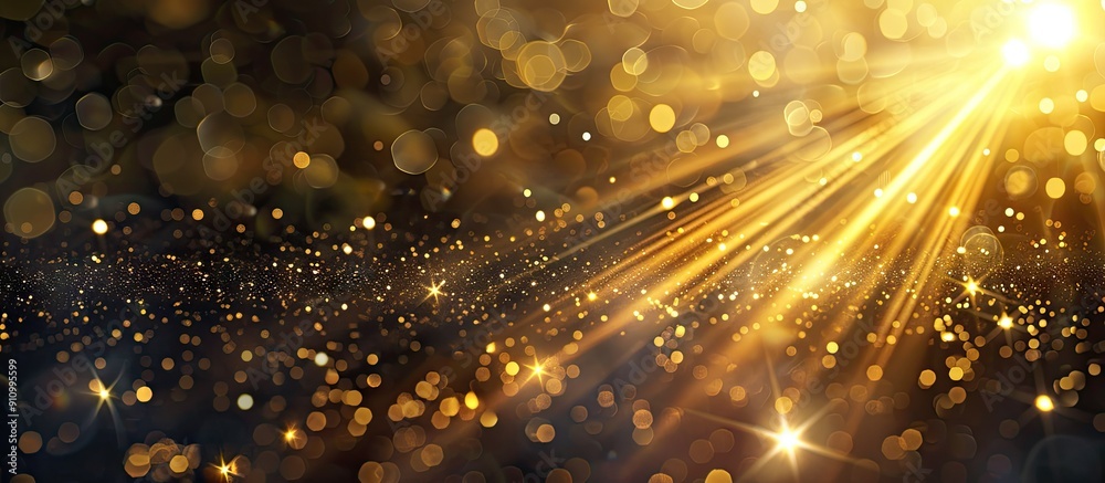 Poster Bright light beams with gold hue illuminating a dark backdrop in a captivating copy space image