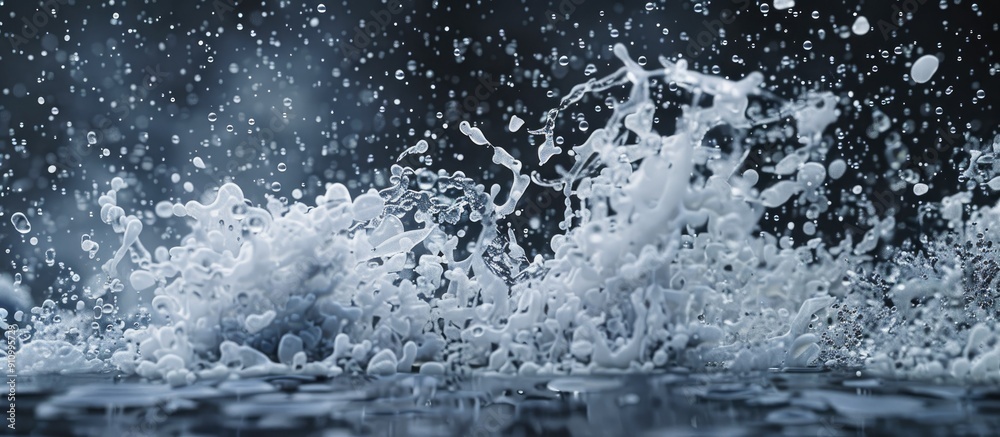 Poster A frozen motion shot captures water splashing against a wall or ground exploding into droplets that flutter through the air ideal for texture elements in a copy space image