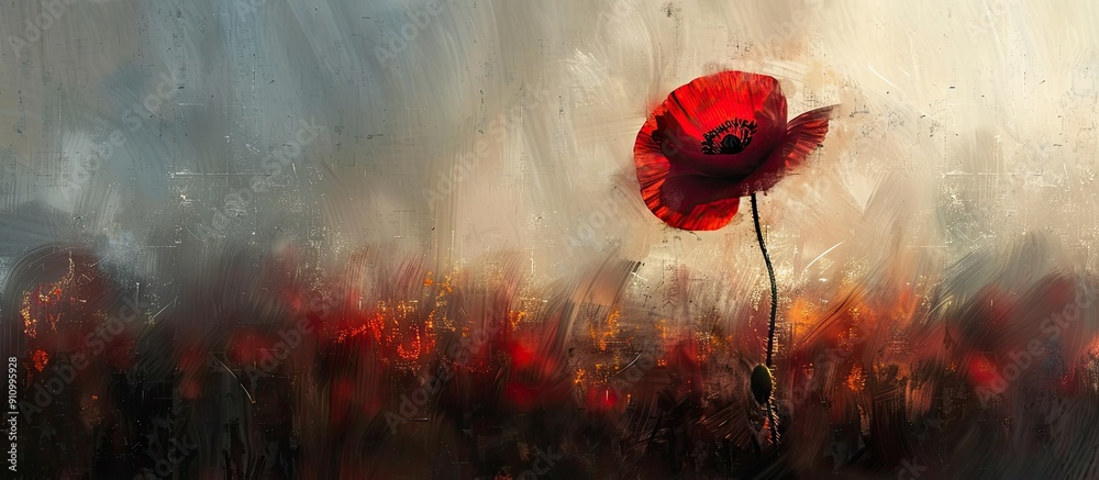 Poster Impressionistic multi shot photo with copy space image of a red poppy