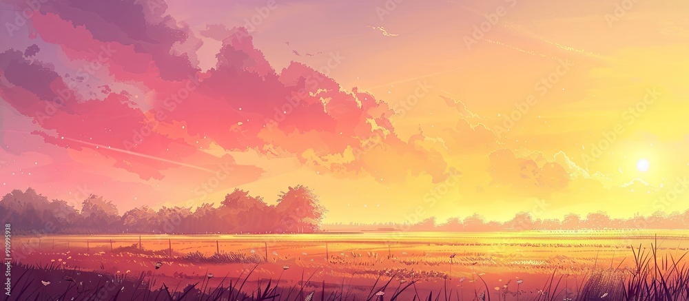 Poster sunset over rural landscape with beautiful colors and a vast copy space image