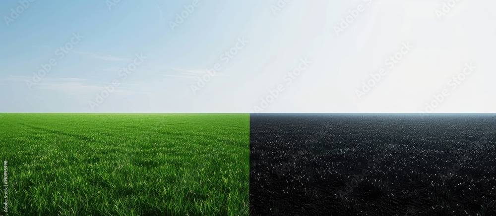 Poster A clear division splits the field with one side in black and the other in green perfect for a copy space image