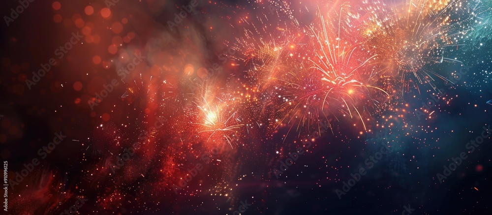 Poster spectacular fireworks illuminate the night sky over a dark backdrop creating a captivating scene wit
