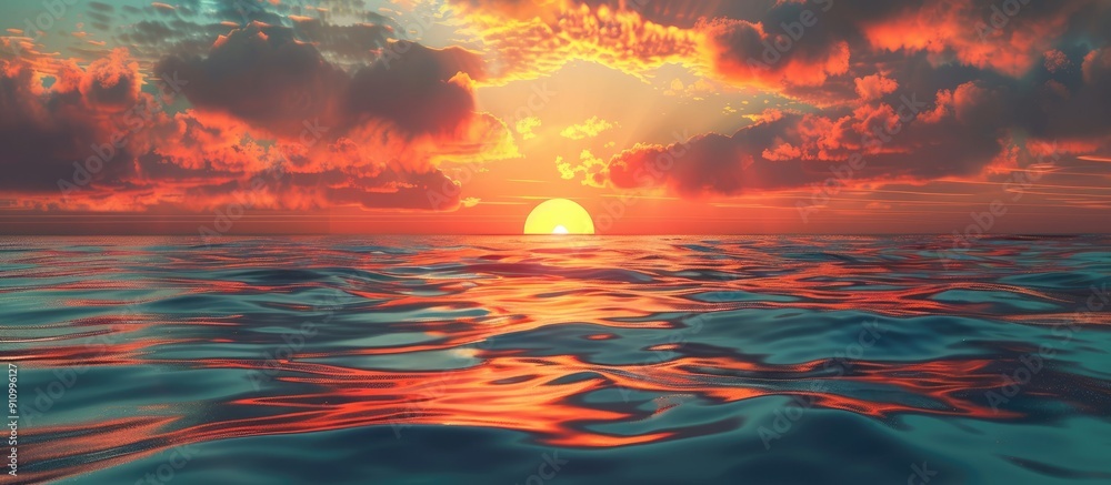 Poster Scenic view of a sunset over the ocean with copy space image available