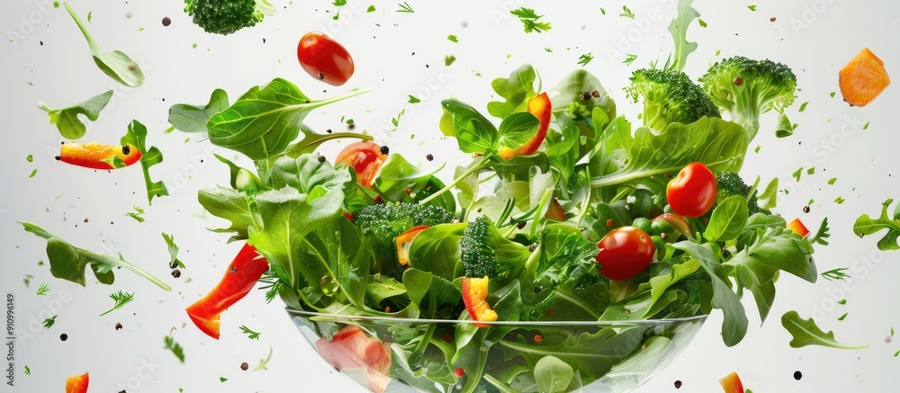 Poster Satisfying crunch in every bite provided by a mixture of greens and vegetables in a Crunchy Salad copy space image