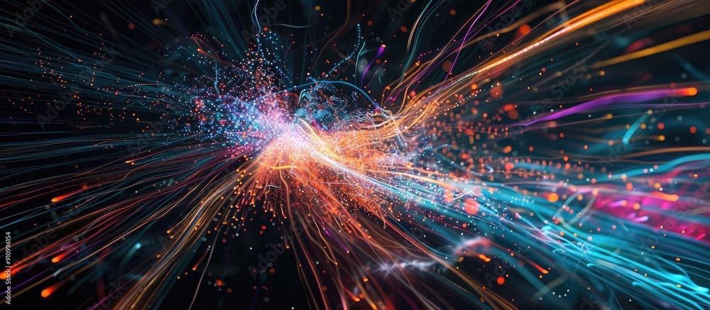 Aufkleber Colorful firework light trails explode in a dark night sky setting with copy space image
