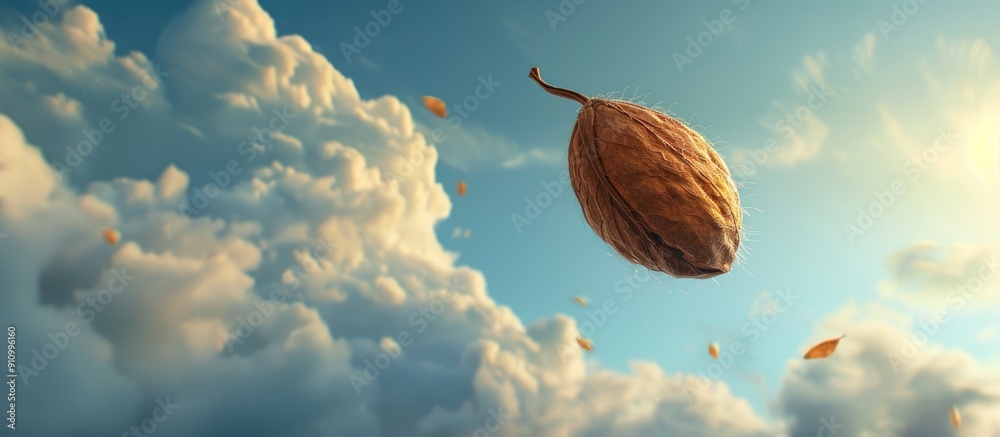 Poster a dipterocapus tree seed is drifting in the sky in a captivating copy space image