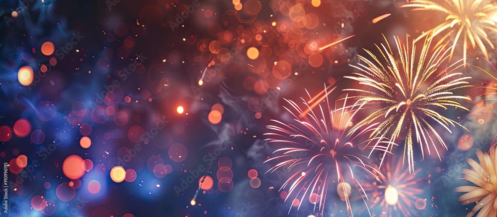 Poster celebrate the new year with a spectacular display of fireworks against a dark sky with copy space im