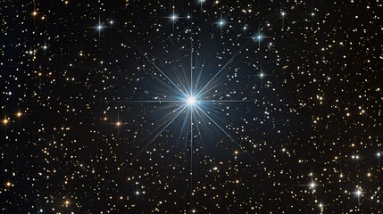 A bright star shines in the center of the image, surrounded by a vast field of stars.