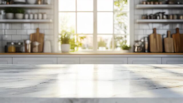 Kitchen table on blurred white kitchen for product design