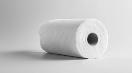Fototapeta premium Single white toilet paper roll on plain background.