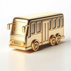 minimalist cartoon 3d gold Bus, white background