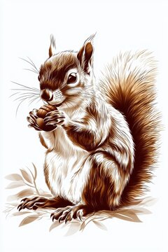 brown squirrel holding nut on white clip art preview