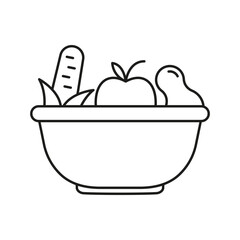 Healthy Food Line Icon, Mixed Bowl of Fruits and Vegetables for Nutrition and Wellness. Balanced Diet Outline Icon. Isolated Vector Illustration