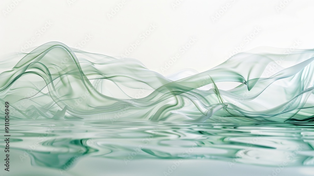 Poster abstract ink pattern on water, with gentle green and white waves, minimal and visually appealing --a