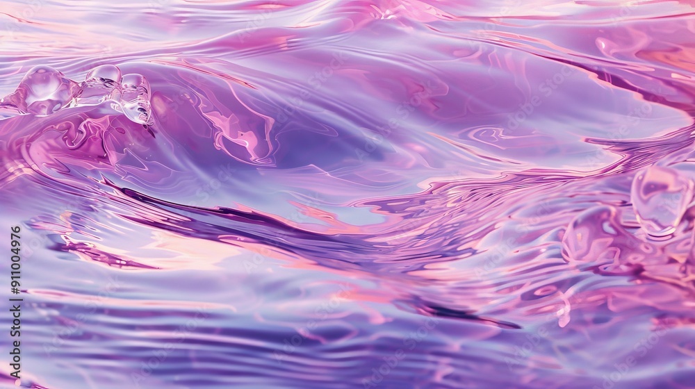 Aufkleber A captivating image of fluid dynamics showing luminous pink and purple waves on a smooth liquid surface, blending together to create a surreal visual experience.