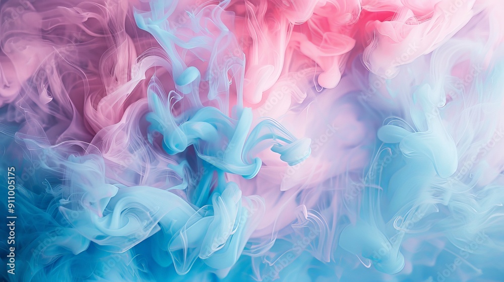 Poster abstract ink pattern on water, with subtle pink and blue tones, minimal and visually appealing --ar 