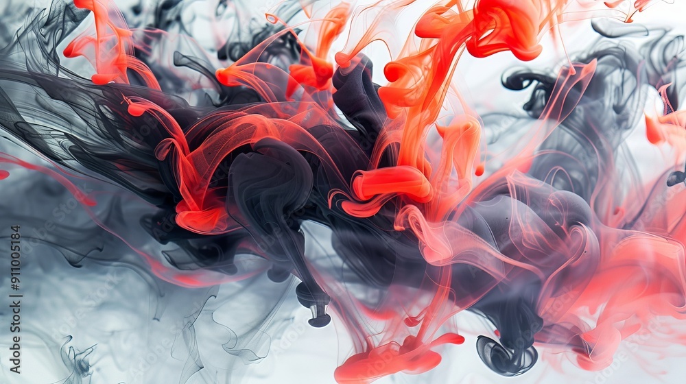 Aufkleber The image depicts bold red and black ink swirling together to create an abstract motion that conveys intensity, energy, and the dramatic interaction between contrasting forces.