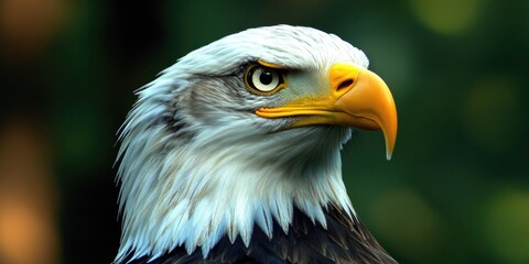 Obraz premium A close-up view of a bald eagle's distinctive head, with sharp eyes and feathers