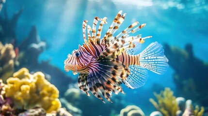 Striped Lionfish in Blue Water
