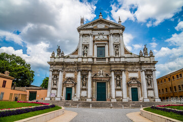 Obraz premium A close up view of the Church of Santa Maria in Porto in Ravenna, Italy in summertime