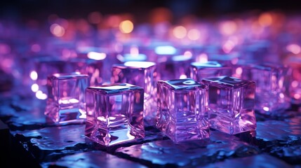 Colorful Glass Cubes on Reflective Surface.