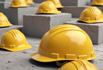 Yellow construction helmet. 3D rendering, ai