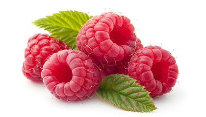 Ripe raspberries with leaf isolated on a white background
