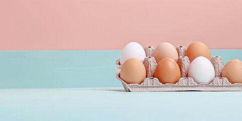 Brown and white eggs in a carton.
