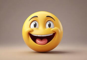 Fototapeta premium Three-dimensional laughing face emoji. Confused or pensive face emoticon. 3D rendering, ai