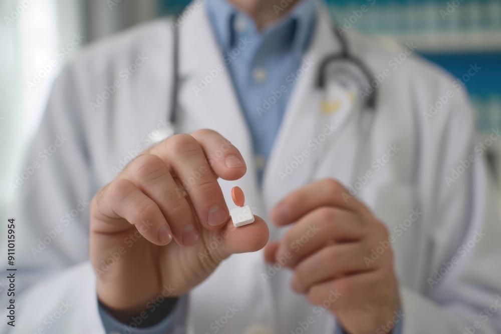 Wall mural male doctor holding a pill