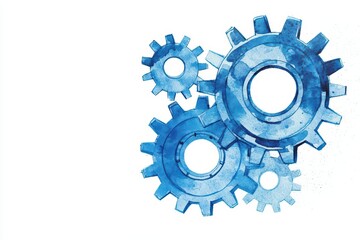 Fototapeta premium A vibrant watercolor painting of interconnected blue gears made of digital lines and nodes