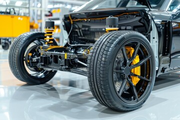 Fototapeta premium Chinese engineers developing electric car battery modules at an electric vehicle factory.