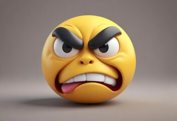 Three-dimensional angry face emoji. Confused or pensive face emoticon. 3D rendering, ai