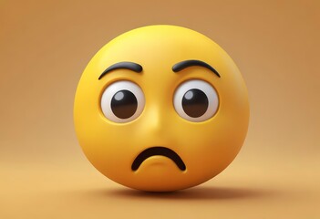 Fototapeta premium Three-dimensional thinking face emoji. Confused or contemplative face emoticon. 3D rendering, ai