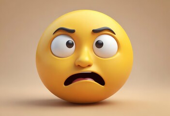 Fototapeta premium Three-dimensional thinking face emoji. Confused or contemplative face emoticon. 3D rendering, ai