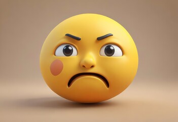 Fototapeta premium Three-dimensional thinking face emoji. Confused or contemplative face emoticon. 3D rendering, ai