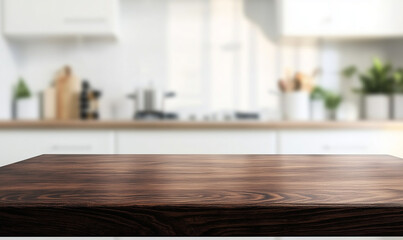dark wooden table with kitchen background for mockup