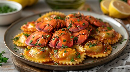 Lobster Ravioli with Tomato Sauce and Parsley