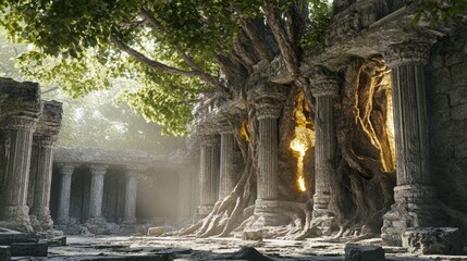 3D Model: Ancient Temple Overgrown with Nature - Stunning Visual