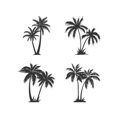 This set of detailed palm and coconut tree silhouette illustrations in black is perfect for adding a touch of tropical paradise to your design projects.