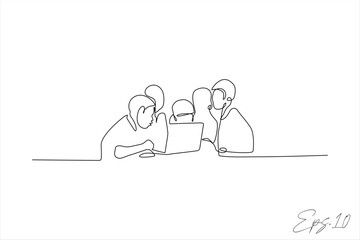 continuous line of a group of children studying together