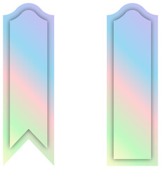 Flat vertical banners tags labels flags element with holographic gradient in pastel colorful hues