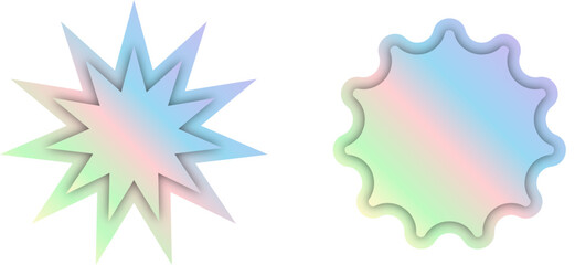 Iridescent holographic star label frame badge with drop shadow effect element for illustration