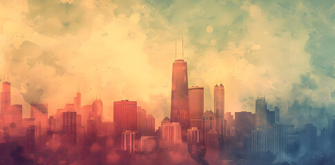 Watercolor City Skyline Illustration