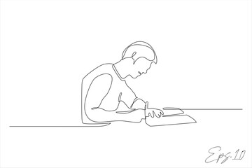 Obraz premium continuous line of men doing homework