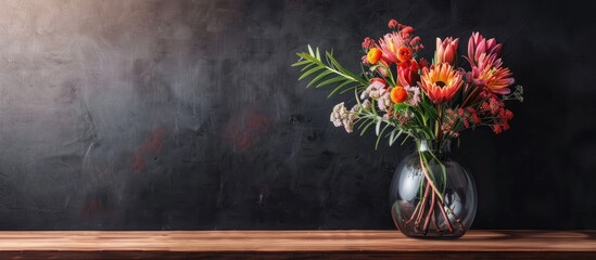 Native flowers in a glass vase on a desk with copy space image. © StockKing