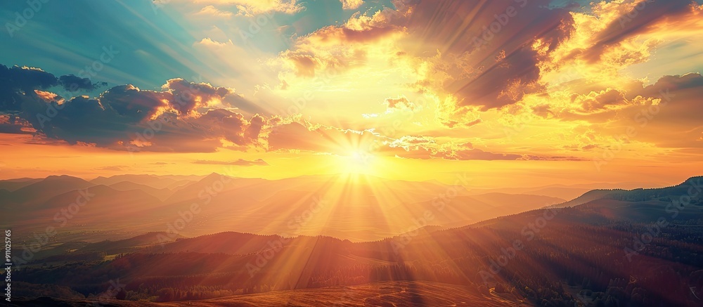 Wall mural gorgeous sunset on a sunny day with a stunning view and ample copy space image.