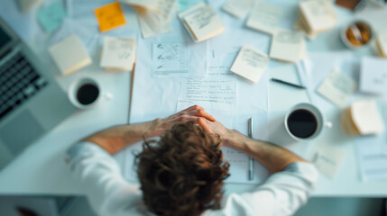 man organizing work in a paper notes