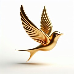 Obraz premium minimalist cartoon 3d gold swallow, white background