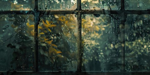 Fototapeta premium Rain falls on a window pane.